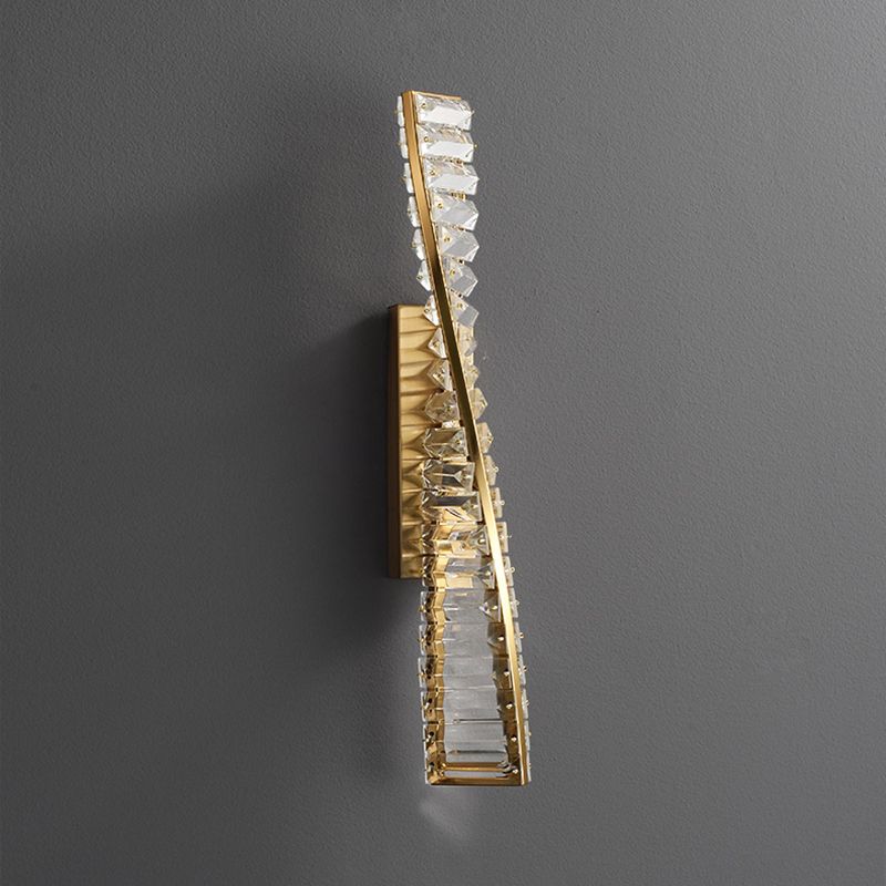Modern Metal Wall Light Geometric Gold Wall Sconce with Crystal for Living Room