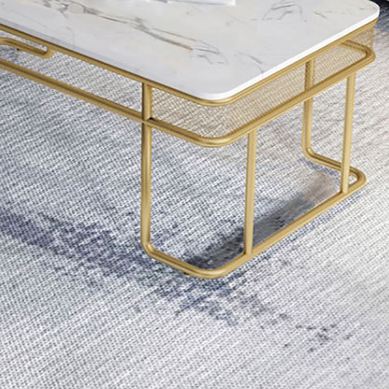 Glam Style Rectangle Coffee Table with Golden Iron Base and Shelf