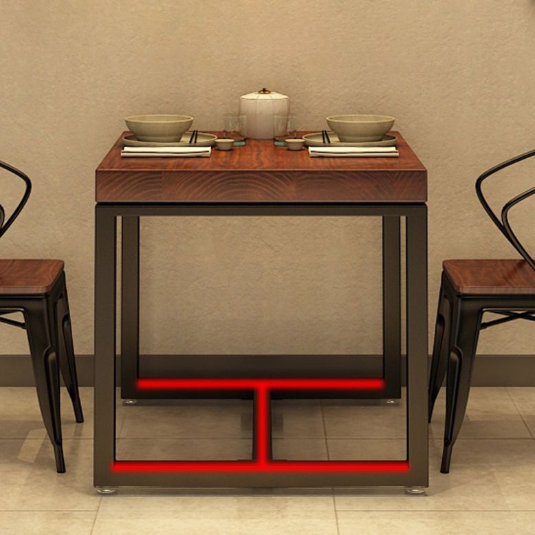 Massivholz Industrial Esstisch Brauner Quadratisch mit Trestle -Basis für Esszimmer