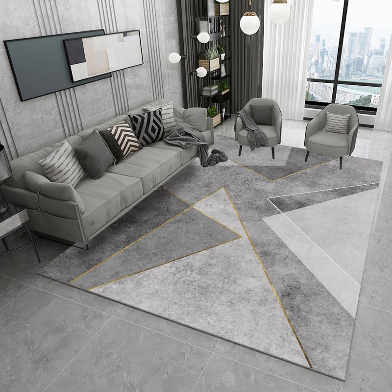 Trendy Geometry Print Indoor Rug Polyester Carpet Non-Slip Backing Area Rug for Home Decoration