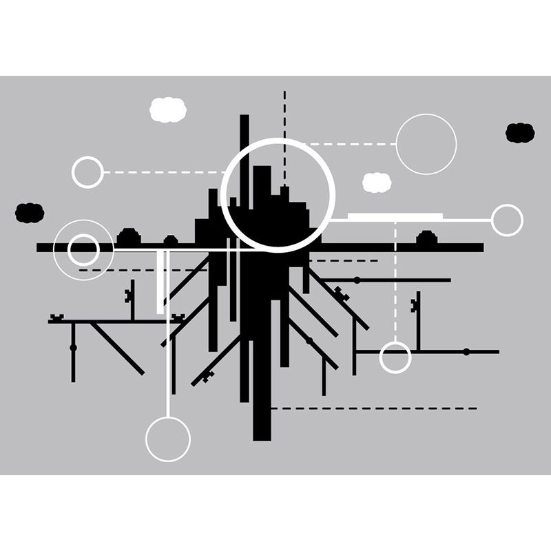 City Construction Wallpaper Murals Minimalist Non-Woven Cloth Wall Art in Black-Grey-White