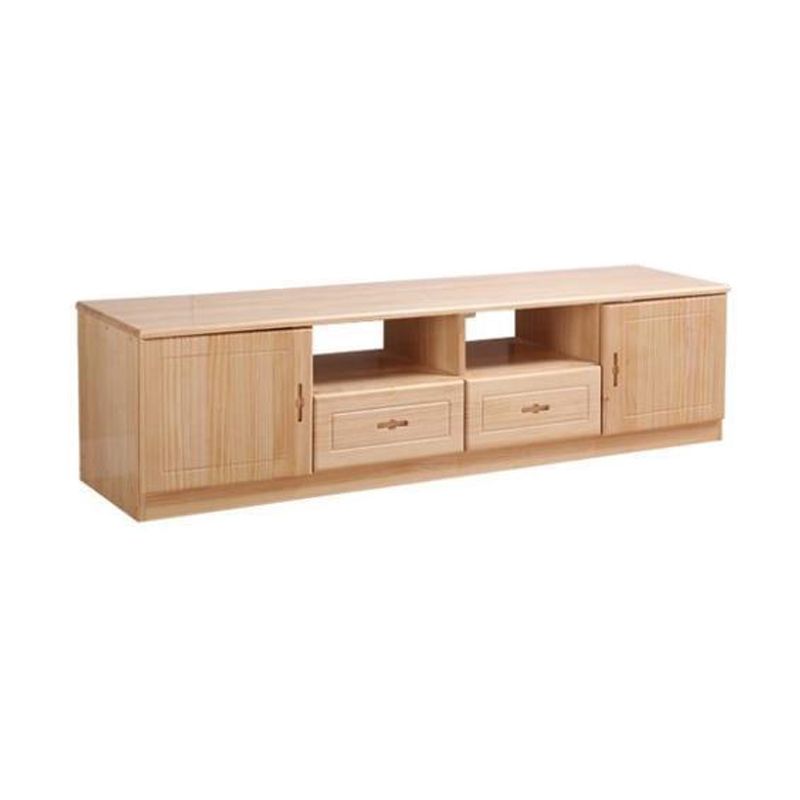 Scandinavian Pine Wood TV Media Stand Natural Wood Media Console with Drawers