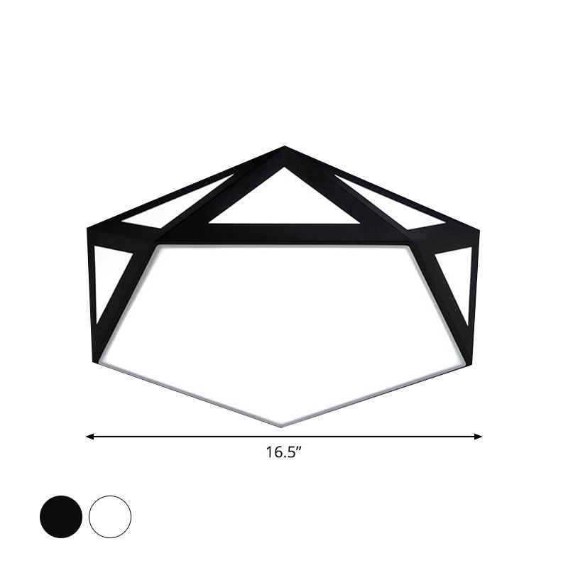 16.5"/20.5" W Foyer LED Flush Ceiling Light Modern Black/White Flush-Mount Light Fixture with Pentagon Acrylic Shade