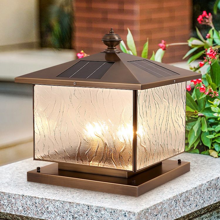 Rectangle Shape Metal Solar Pillar Lamp Modern 1 Light Waterproof Outdoor Light
