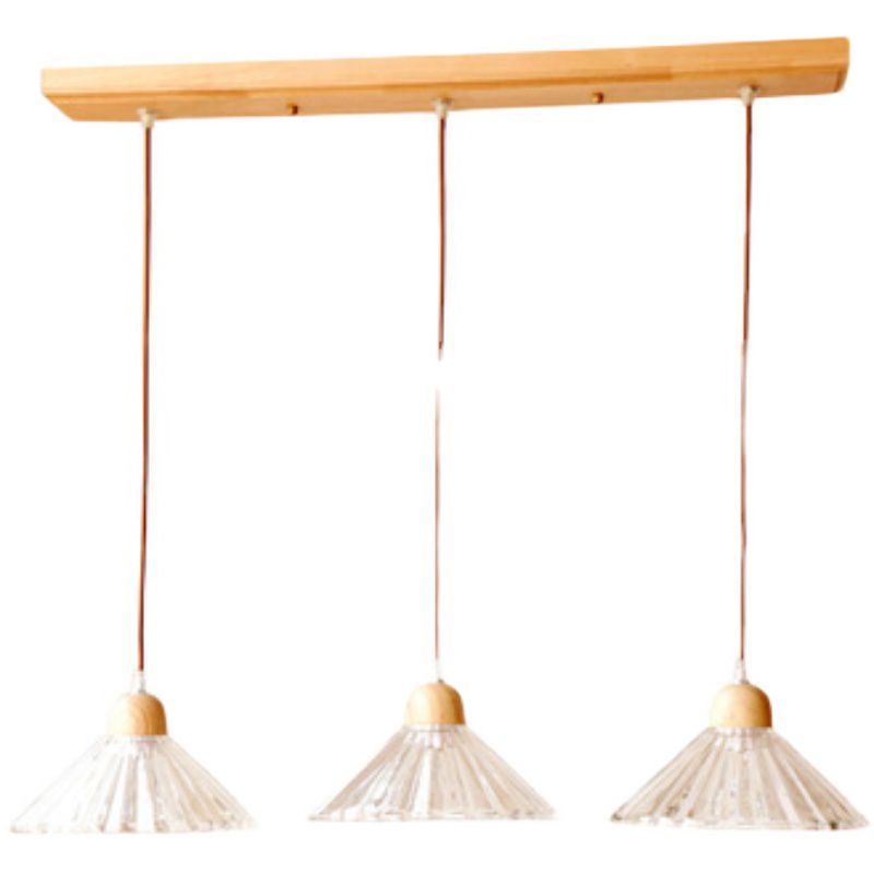 Transparent en verre pendent lampe nordique de style bois suspendu pour salle à manger