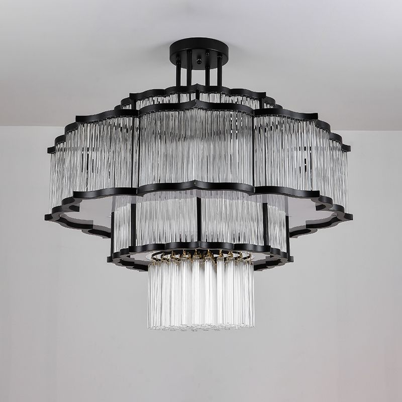 Lámpara de lámpara de montaje semi de metal dorado salas de estar tradicionales lámparas semi descargas con sombra de vidrio