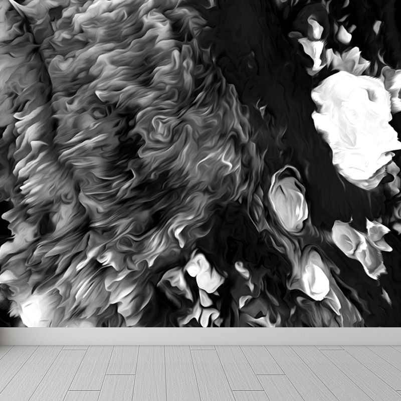 Blossoming Close-Up Wallpaper Mural Black and White Modern Wall Art for Girls Room