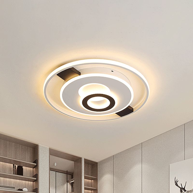Halo Ring Thin LED Ceiling Lighting Contemporary Acrylic Black-White Flush Mount Fixture in Warm/White Light, 16"/19.5"/23.5" Wide