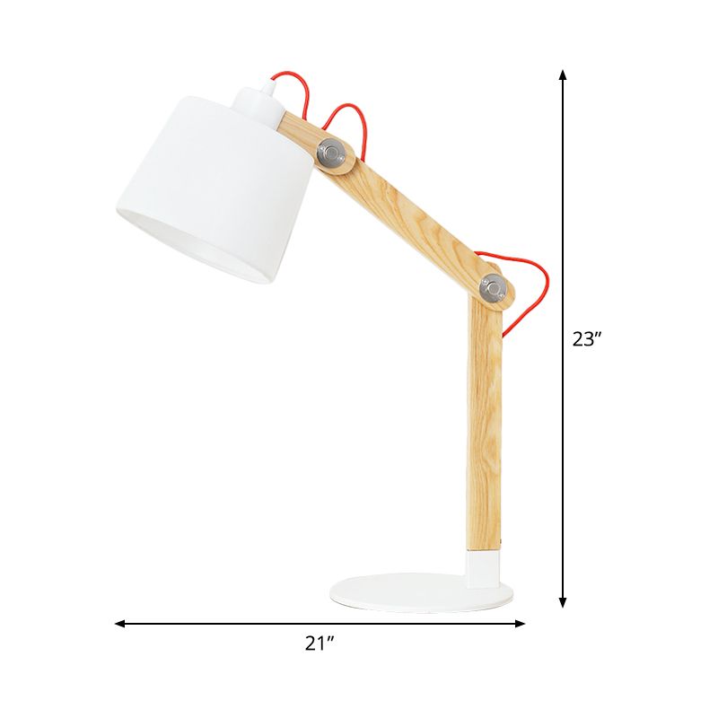 Lampada da comodino moderna in tessuto a 1 testa con lampada da lettura a tamburo in bianco con nodo rotante