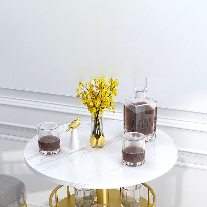 1/2/3 Pieces Industrial Iron Bar Table Set Round Bistro Set with Faux Marble Top