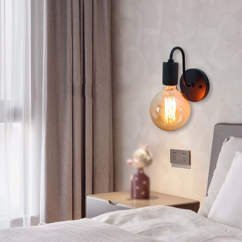 Modern Wall Sconce Cylinder Shape Wall Light with Metal Shade for Bedroom in Black