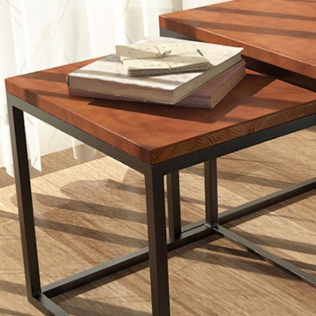 Scandinavian Nesting Coffee Table Set with Solid Wood Top and Iron Base