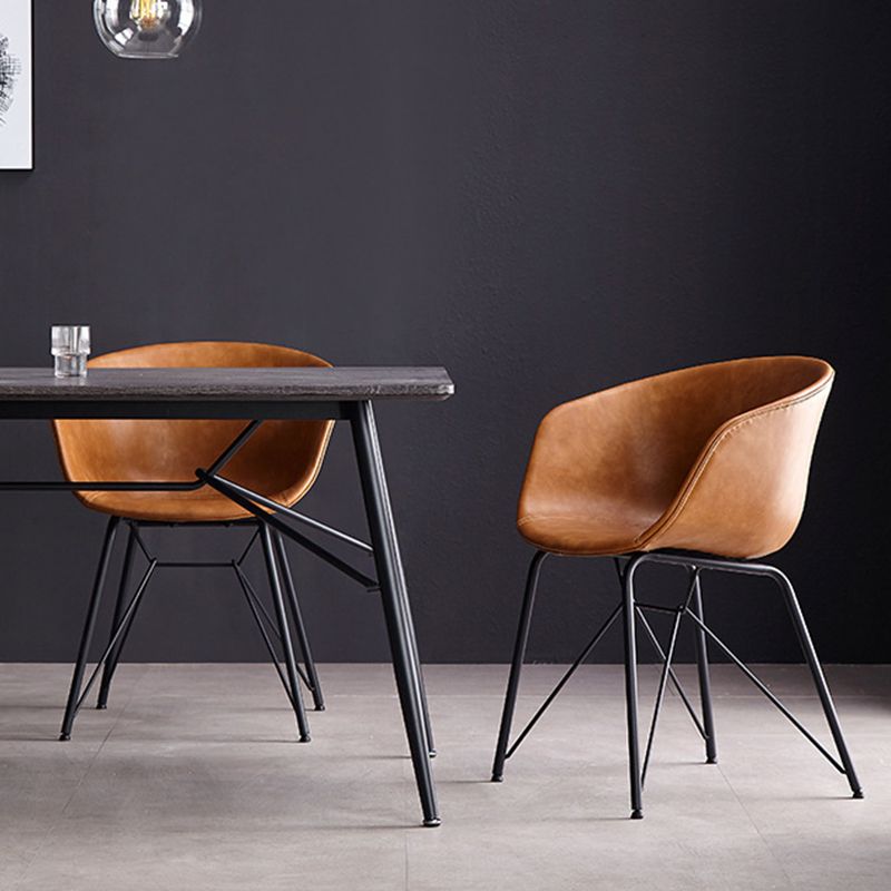 Modern Arm Chair Leather Indoor Dining Chair with Metal Frame