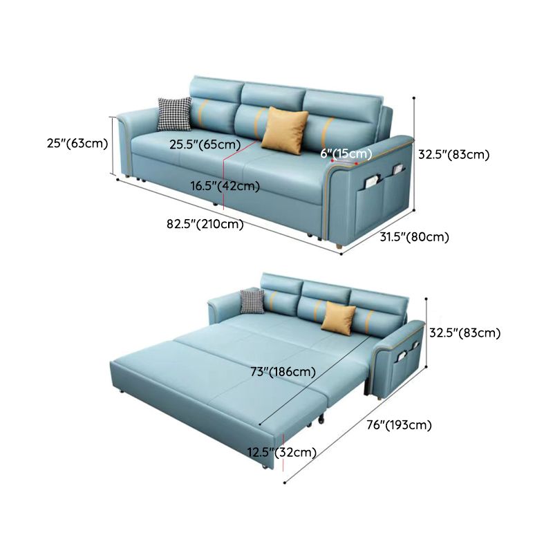 Blue Faux leather Sofa Bed Square Arm Sleeper Sofa, 31.49" Wide