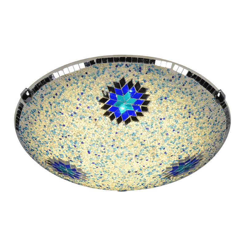 Buntglas-Unterputzbeleuchtung, gelb und blau, rund, 2/3/4 Lichter, barocke Unterputz-Deckenleuchte, 12"/16"/19,5" breit