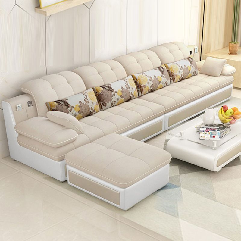 Scandinavian Pillow Top Arm Sectionals Sofa, Faux leather Chesterfield Sectionals