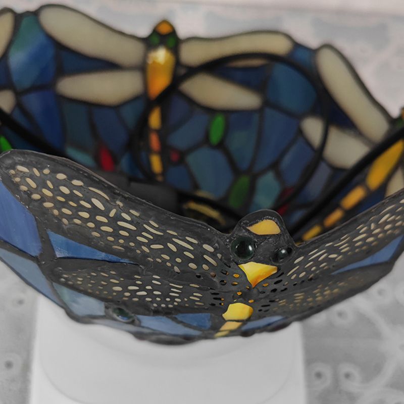 Stained Glass Domed Hanging Ceiling Light Tiffany Style Blue Pendant Lighting Fixture