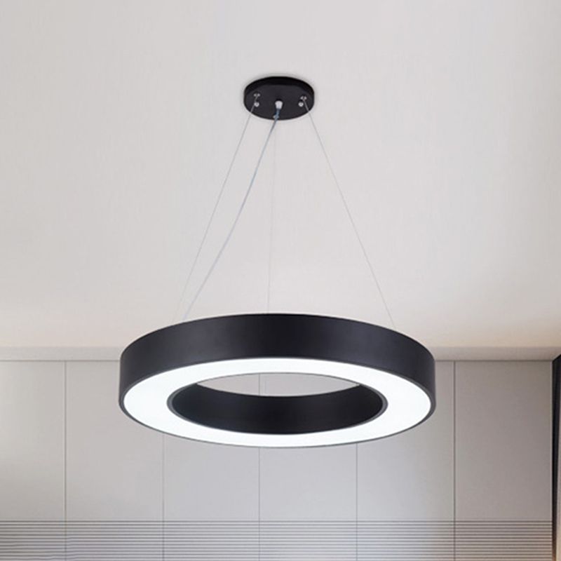 Black Hoop Hanging Pendant Light Simple 16"/23.5"/39" Wide LED Acrylic Ceiling Suspension Lamp