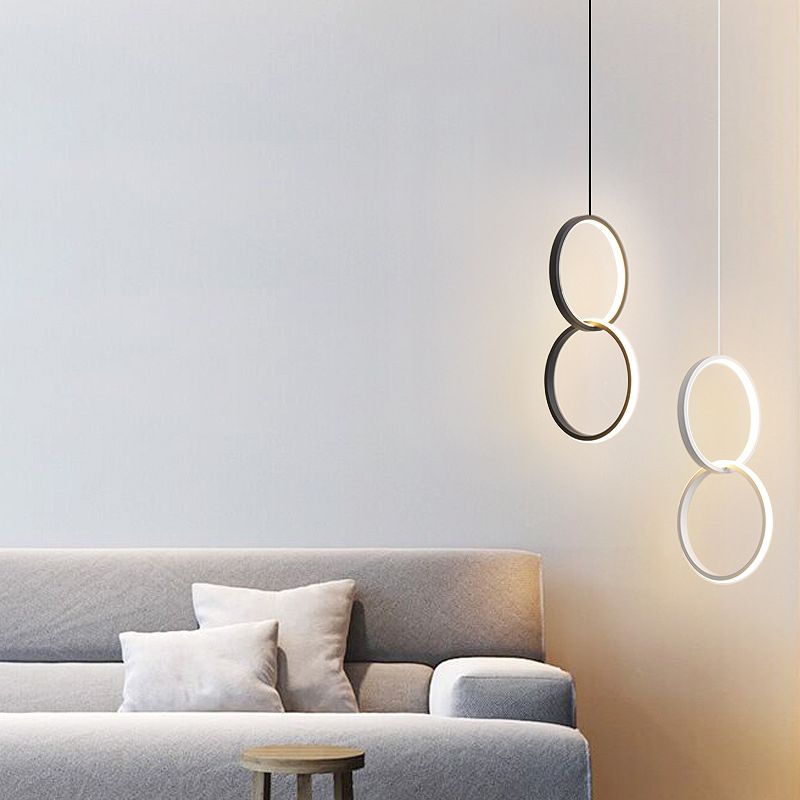 LED Slaapkamer Down Lighting Pendant Noordse stijl hanglampje plafondlicht met ringen metalen schaduw