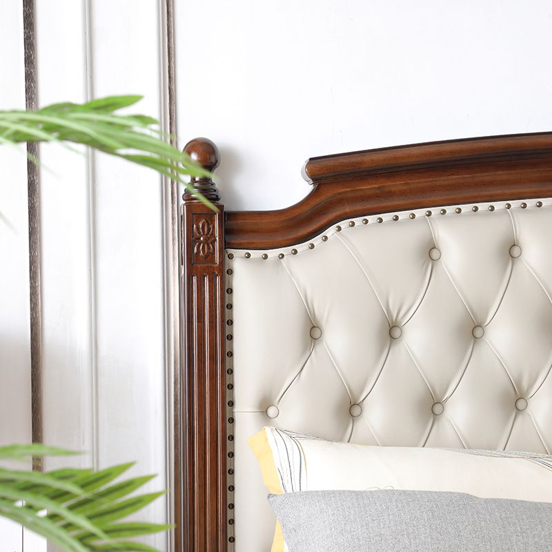 Mid-Century Modern Standard Bed Solid Wood Bed Pine Wood Nail Head