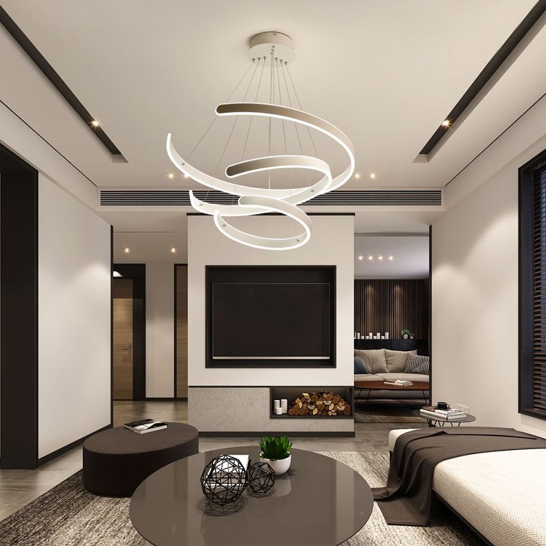 Luce a sospensione moderna per sala da pranzo, lampada sospesa a più anelli in luce bianca e neutra