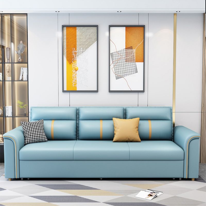 Blue Faux leather Sofa Bed Square Arm Sleeper Sofa, 31.49" Wide