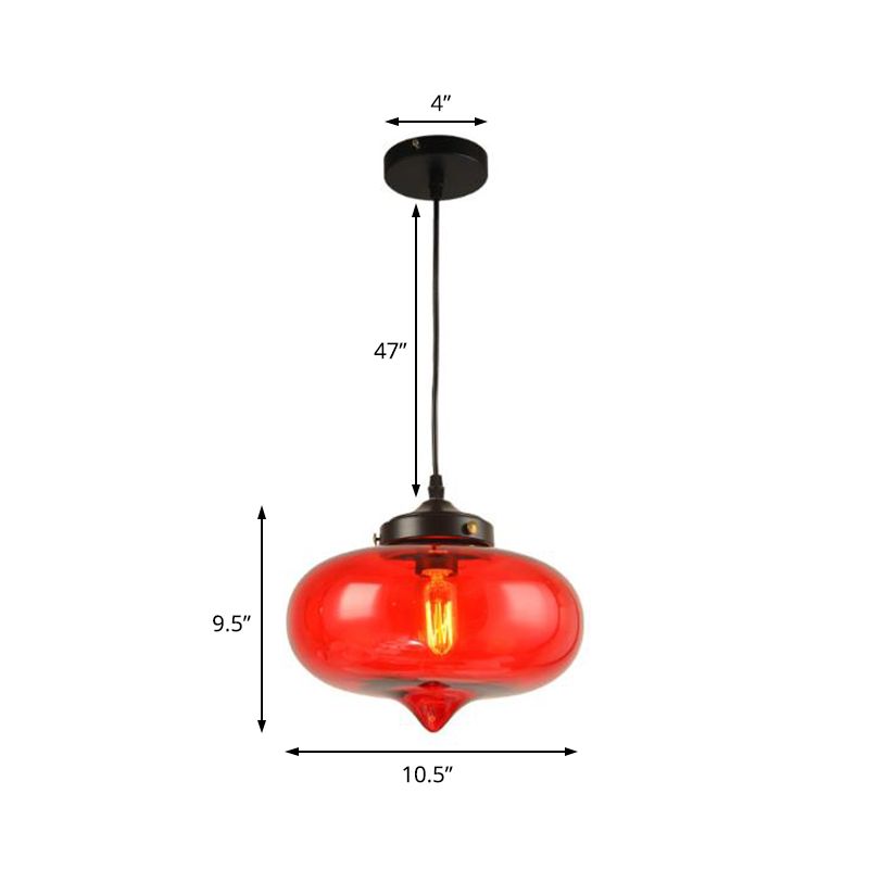 Industrial Onion Shade Pendant Lighting 1 Light Red/Yellow/Smoke Gray Glass Hanging Lamp for Bar