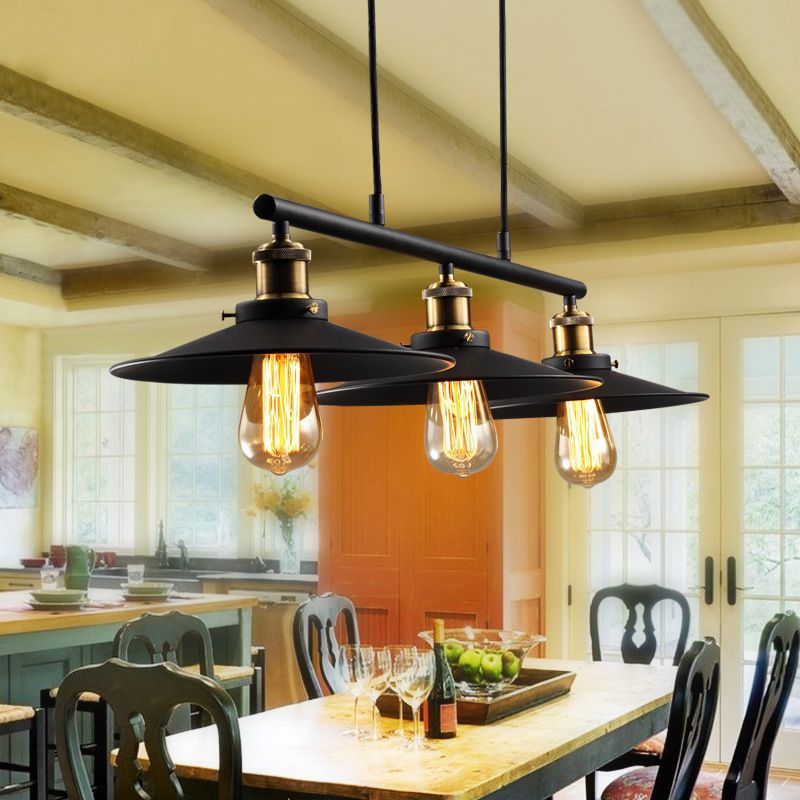 Wrought Iron Black Island Pendant Light in Industrial Classic Style 3-Light Adjustable Pendant Light for Dining Room