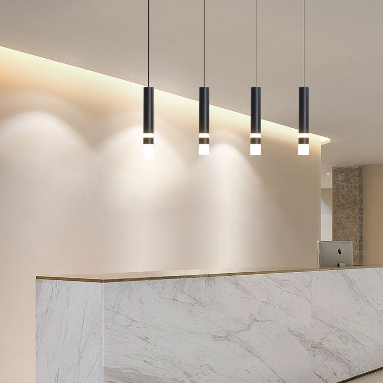 Black Cylindroid LED Pendant Light in Modern Simplicity Wrought Iron Hanging Lamp with Acrylic Shade