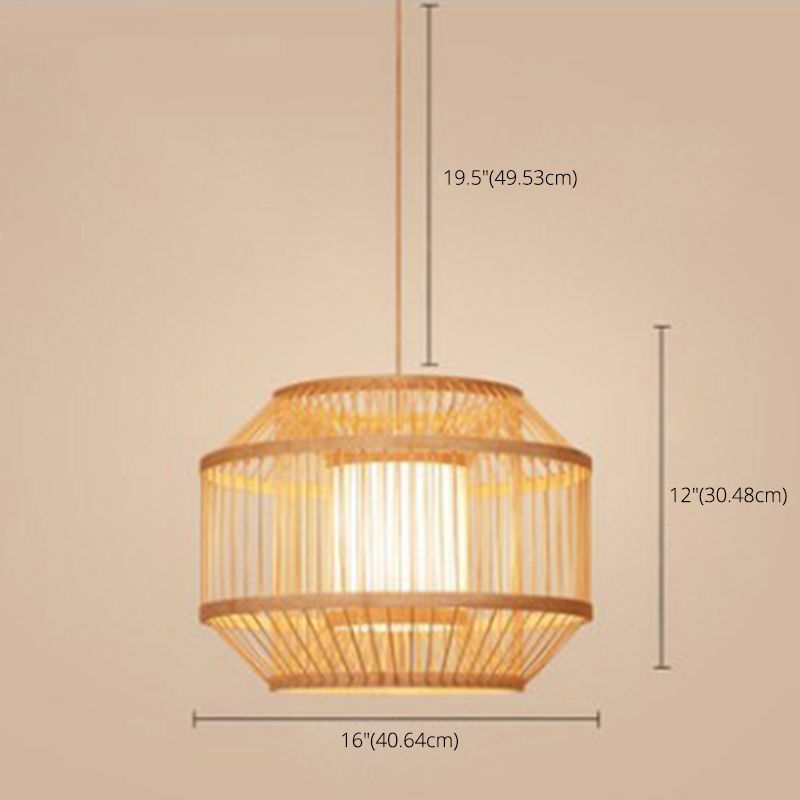 Birdcage Bamboo Weaving Lighting Pendant Japanese Style Parchment Shade 1-Light Suspended Lamp