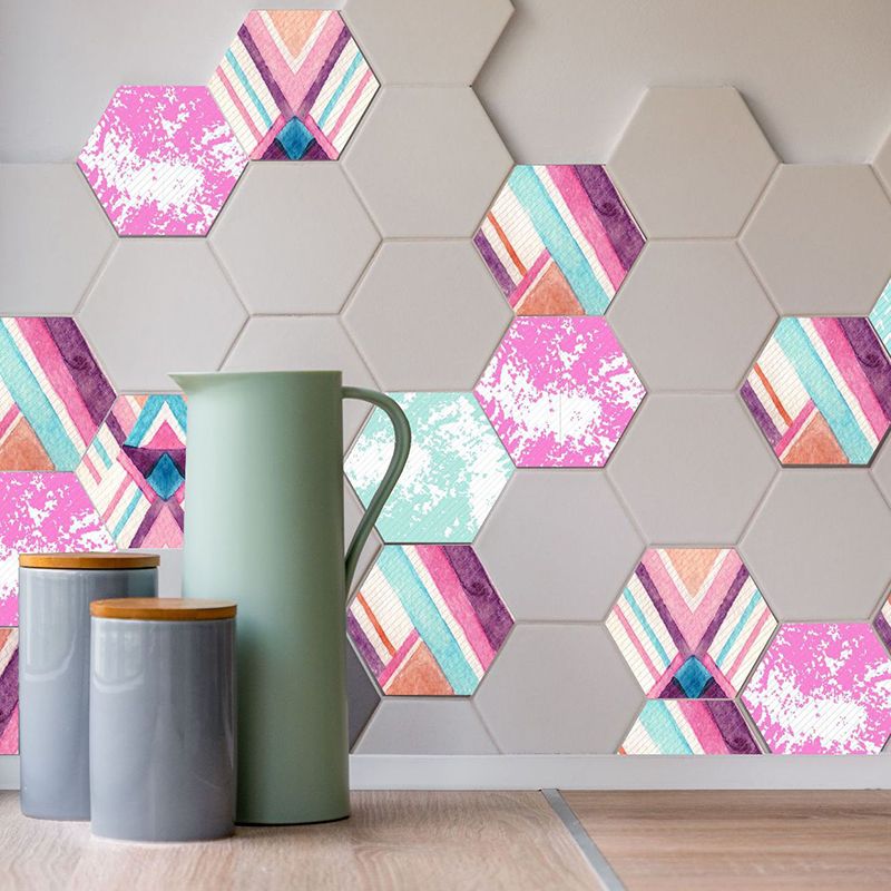 Modernist Tie Dye Wallpaper Panel Set Pink-Blue Geometry Self Adhesive Wall Covering for Accent Wall