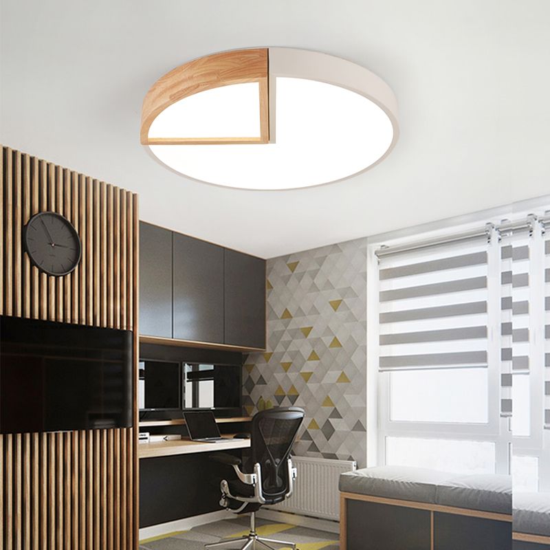 Round Wooden Ceiling Mounted Lights LED Flush Mount Ceiling Lighting for Bedroom