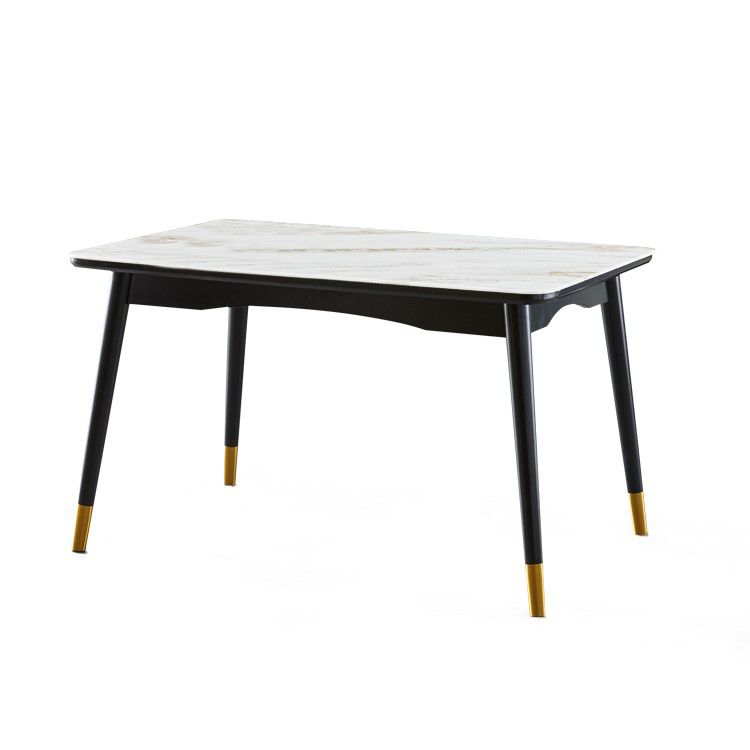 Modern White Slate Rectangular Dining Table Set with Four-leg Rubber Wood Base