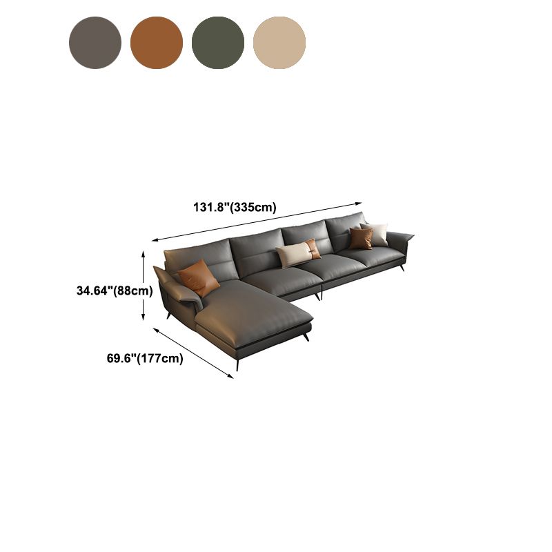 Glam Stationary Flared Arm Genuine Leather Living Room Sofa Chaise