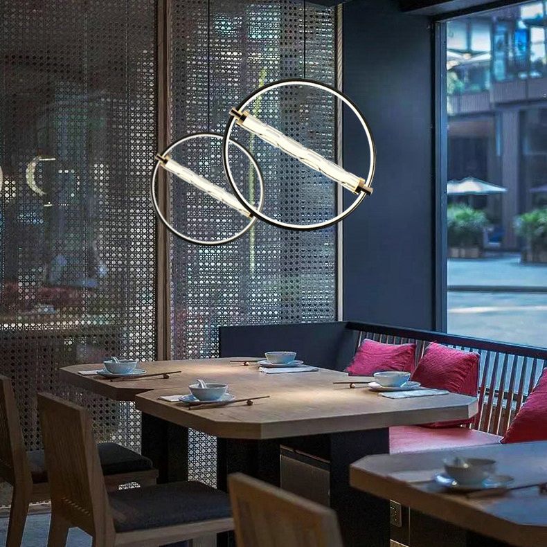 Eenvoud cirkelvormige led hanger helder gekabbel glazen eetkamer hangend licht in zwart