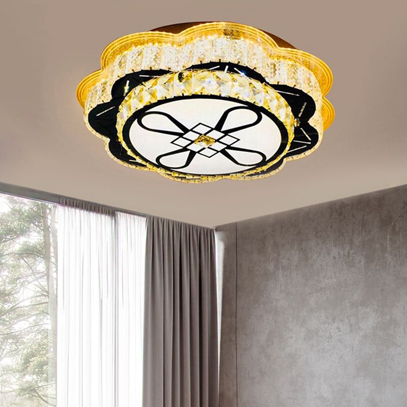 19.5"/23.5" Wide Modern Floral Flushmount Faceted Clear Glass LED Drawing Room Ceiling Flush in Chrome