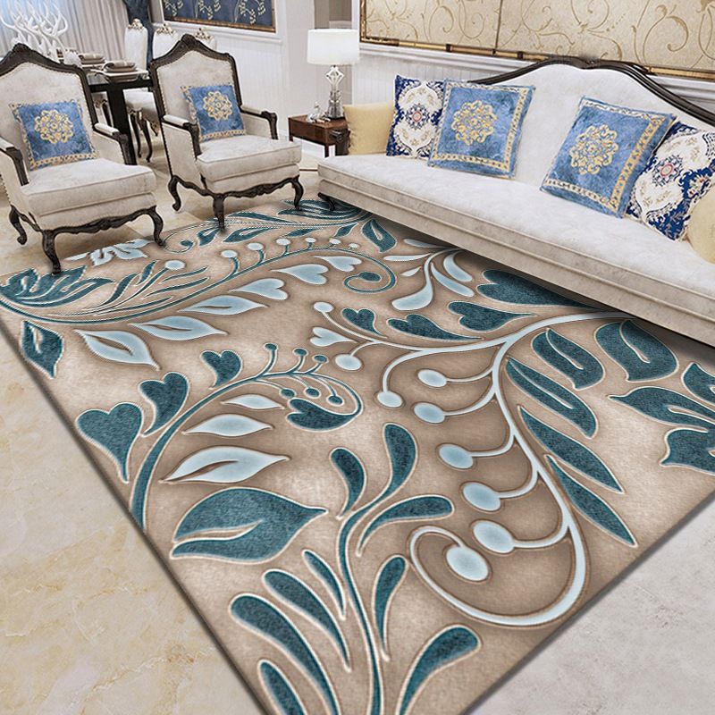 Minimalist Indoor Rug Plant Pattern Rug Polyester Stain Resistant Area Rug for Living Room