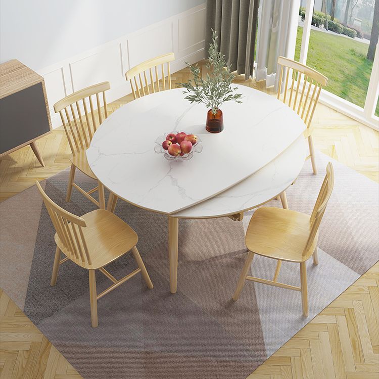 Modern Adjustable Dining Table Stone and Solid Wood Tripod Home Kitchen Table