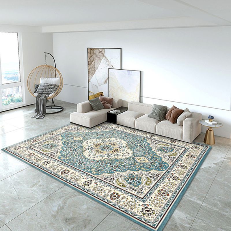 Brown Medallion Print Area Rug European Polyester Area Carpet Stain Resistant Rug for Living Room