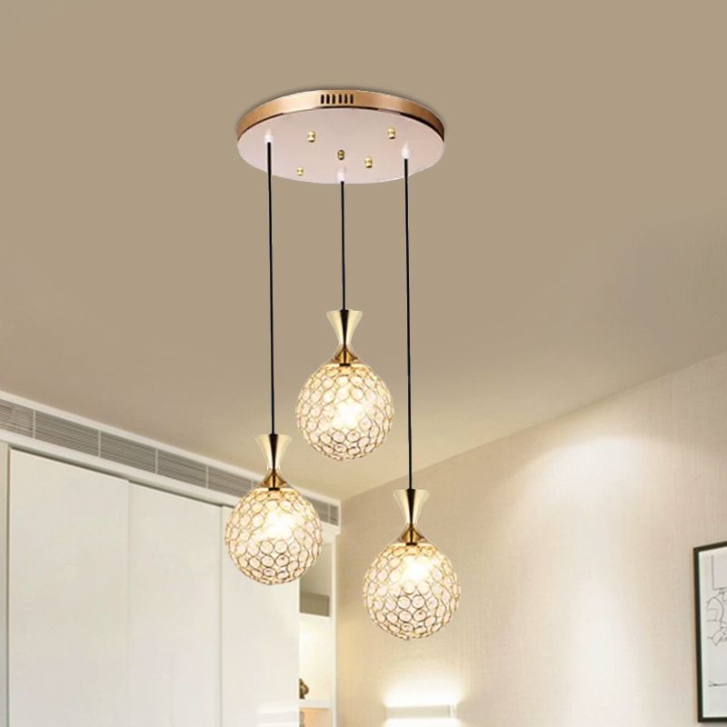 Lampada del soffitto della sala da pranzo Globe Minimal Crystal Encrusted 3/5 Bulbs Oro Gold Multi Pendente Apparecchio di illuminazione