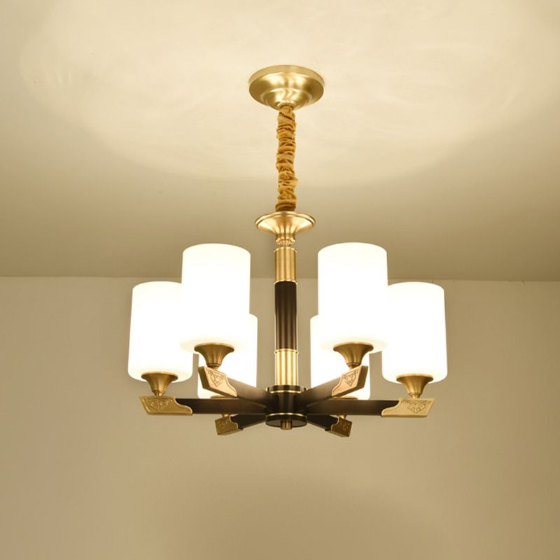 Light Luxury Style Chandelier Lighting Cylindrical Hanging Chandelier with Glass Shade