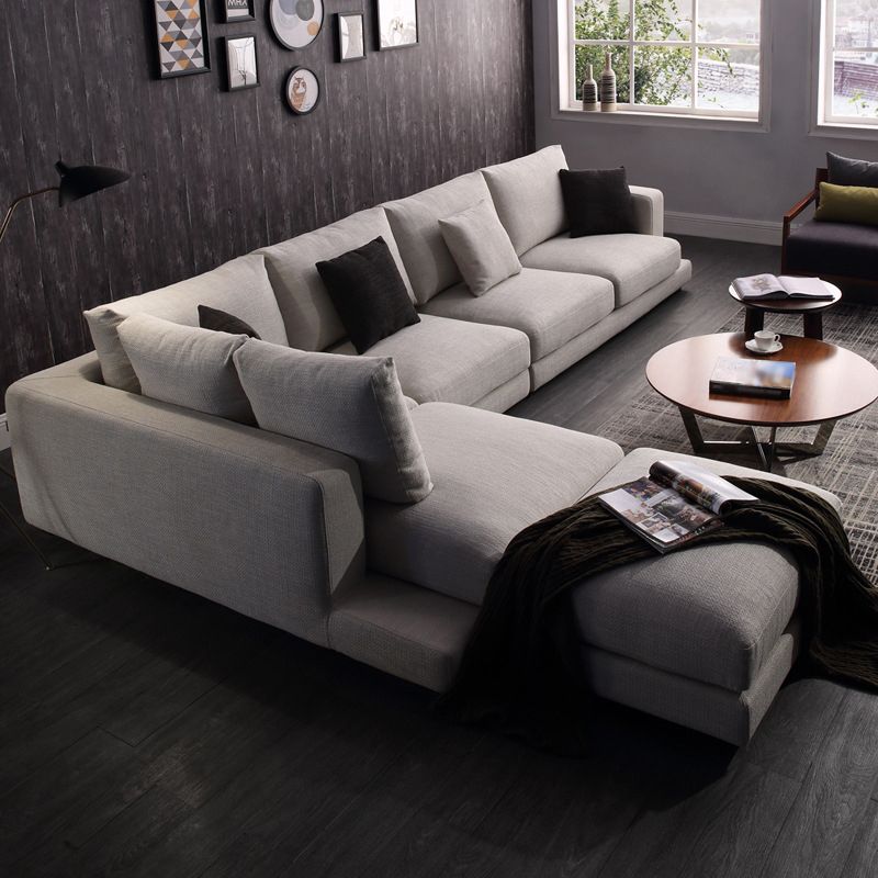 Square Arm Sectional for Living Room with Pillowed Back Cushions