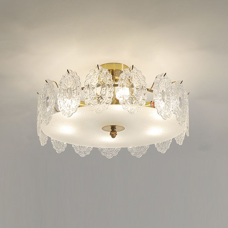 Luz de montaje de semi flush redonda lámpara de oro de estilo de estilo moderno