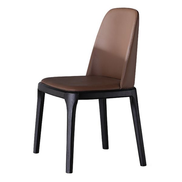 Brown Contemporary Dining Accent Chair Black Oak Wood Legs Dining Chair
