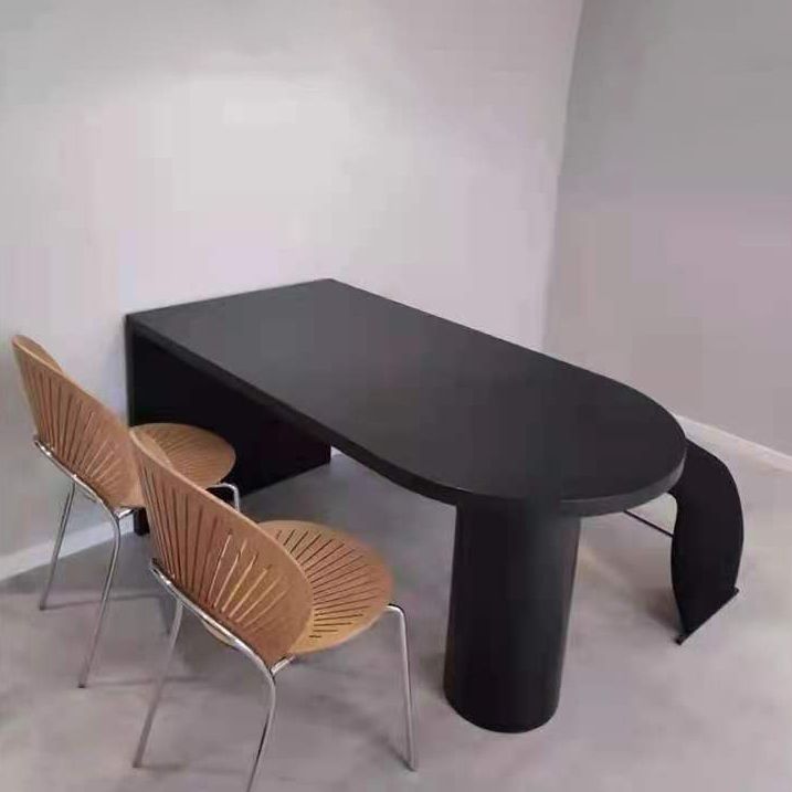 Minimalist Kitchen Irregular Shape Dining Table Solid Wood Dining Table with Double Pedestal Bases