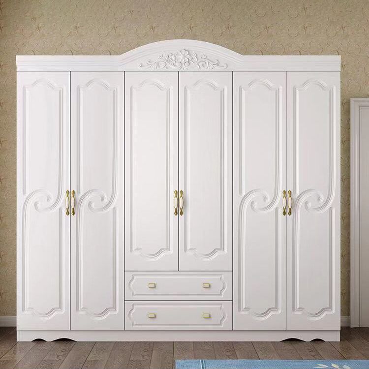 French Country Wardrobe Cabinet White Engineered Wood Wardrobe with 2 Drawers