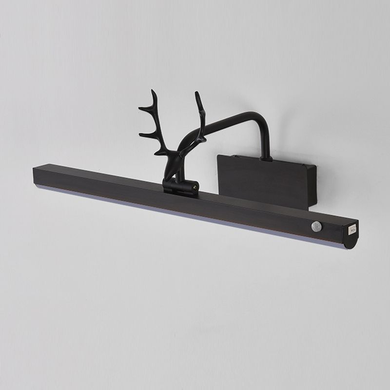 Metal Linear Shade Wall Sconce Modern Style 1 Light Mirror Wall Lighting Fixture in Black