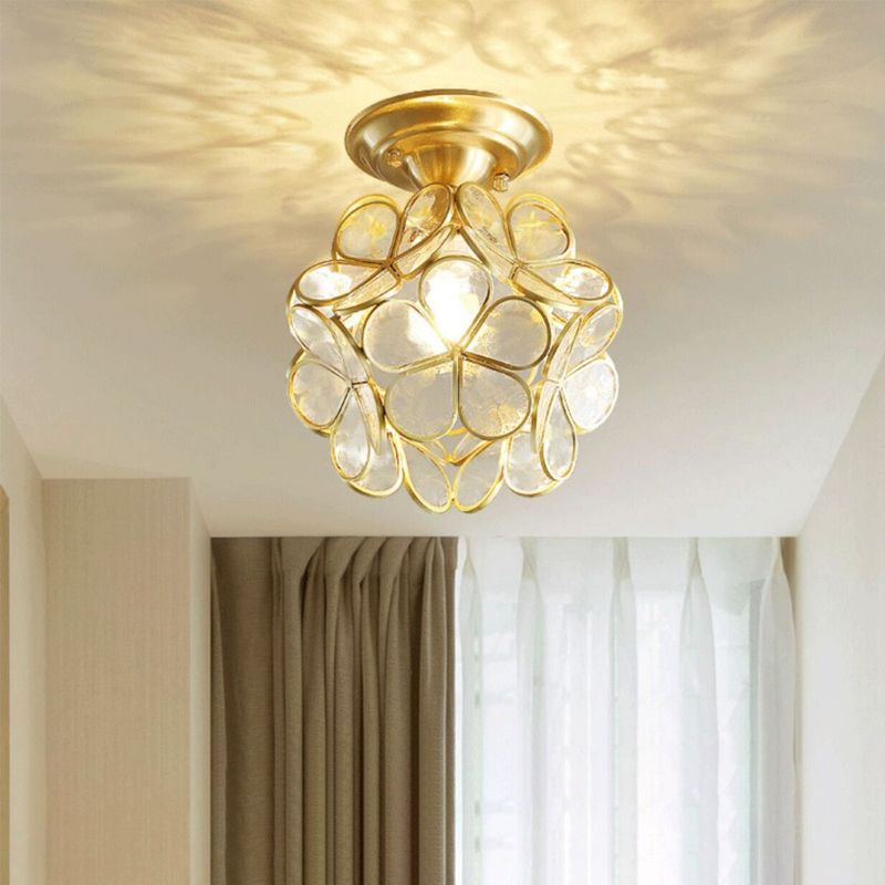 Colonial Style Copper Ceiling Light Geometric Metal Flush Mount Light Fixture