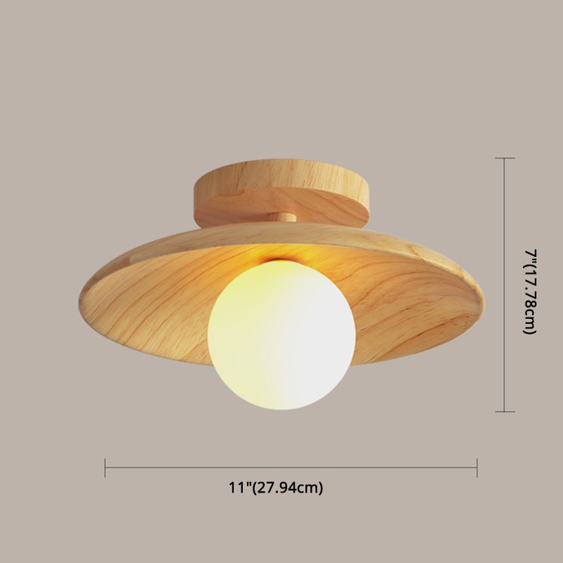 Lámpara de techo de madera moderna y sencilla, mini lámpara de pasillo de montaje semiempotrado con 1 luz