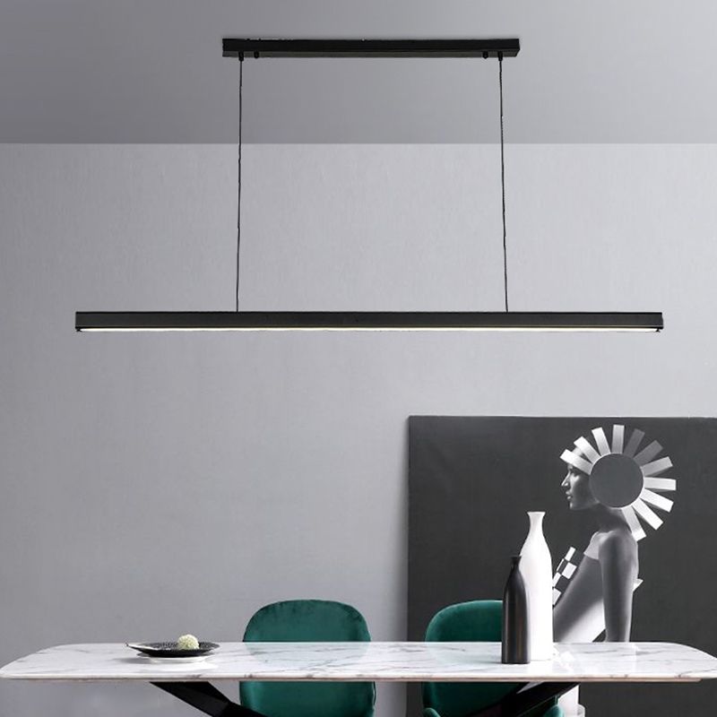 Modern LED Island Lamp Strip Shape Island Hanging Lamp with Wood for Dining Room